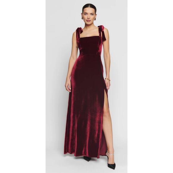 Reformation 0 Westerly Velvet Dress Chianti NWT - Picture 1 of 6